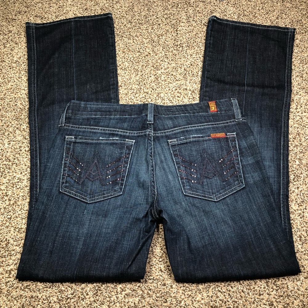 7 For All Mankind “A-Pocket” Fit and Flare Dark Wash Jeans Womens Size 28